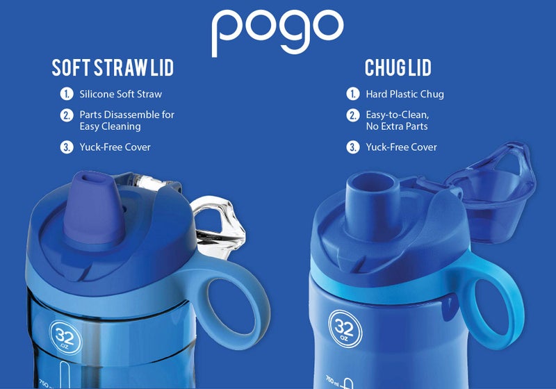 Pogo BPA-Free Tritan Plastic Water Bottle with Soft Straw, 32 Oz, Blue - Image 3